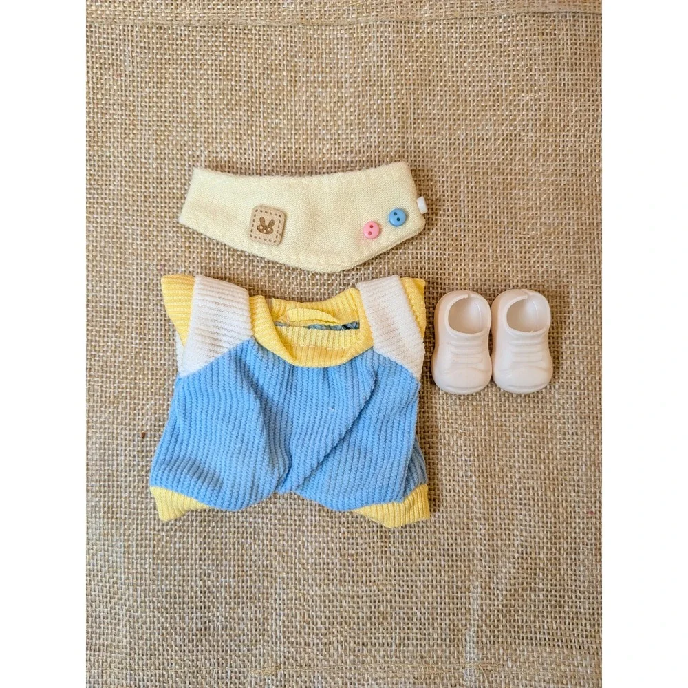 Labubu Clothes Outfit - 3 Piece Blue Romper, Bib, Shoes Doll NOT INCLUDED